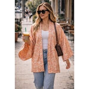 HERE Peach Jacquard Kimono Jacket NWT